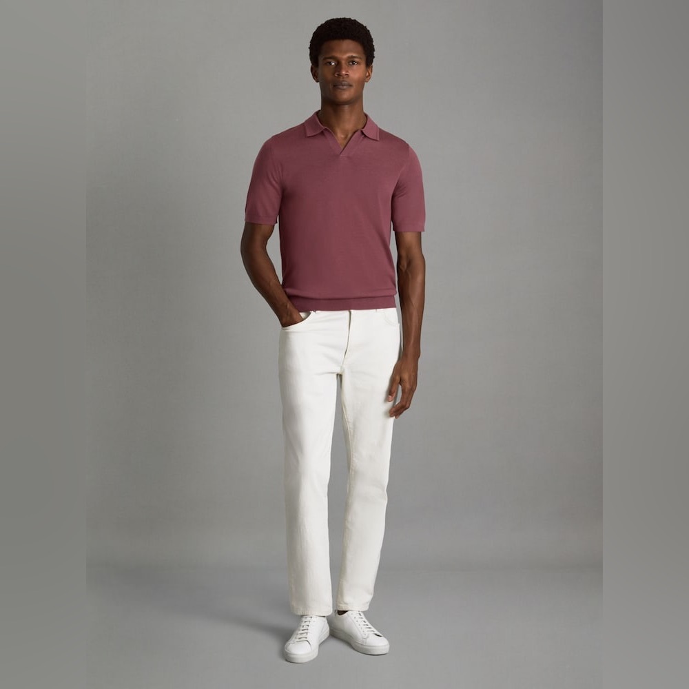 Reiss Merino Wool Polo Sweater Short Sleeve Knit‎ Top Pink Size XXL